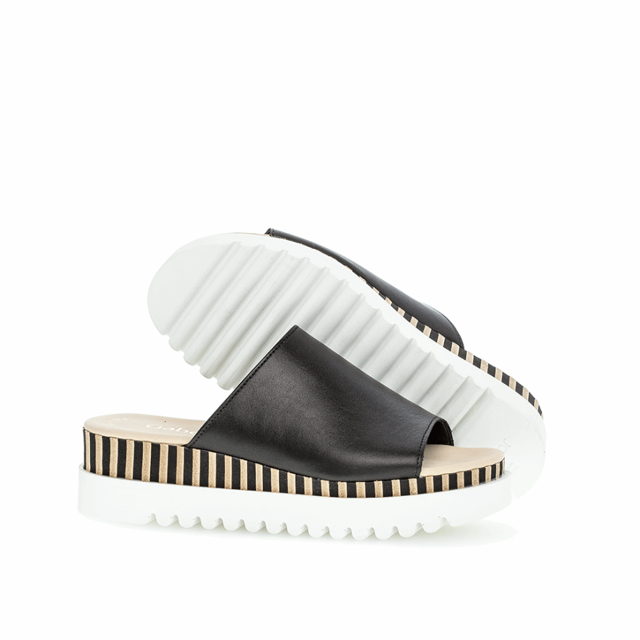 Fekete/natúr Gabor Platformos Slipon Szandál